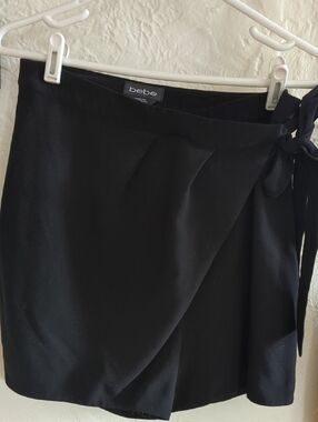 bebe Black Wrap Mini Skirt  Skort Shorts with Side Tie